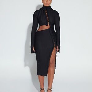 BBXbrand Asymmetric Buttoned Mid Long Sleeve Dress